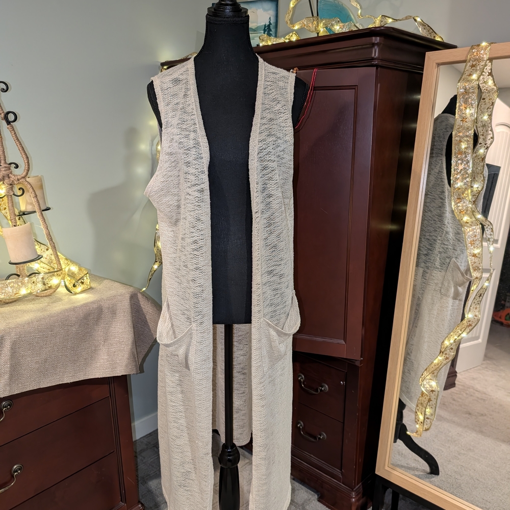 Pebble and Stone Textured Beige Long cardigan